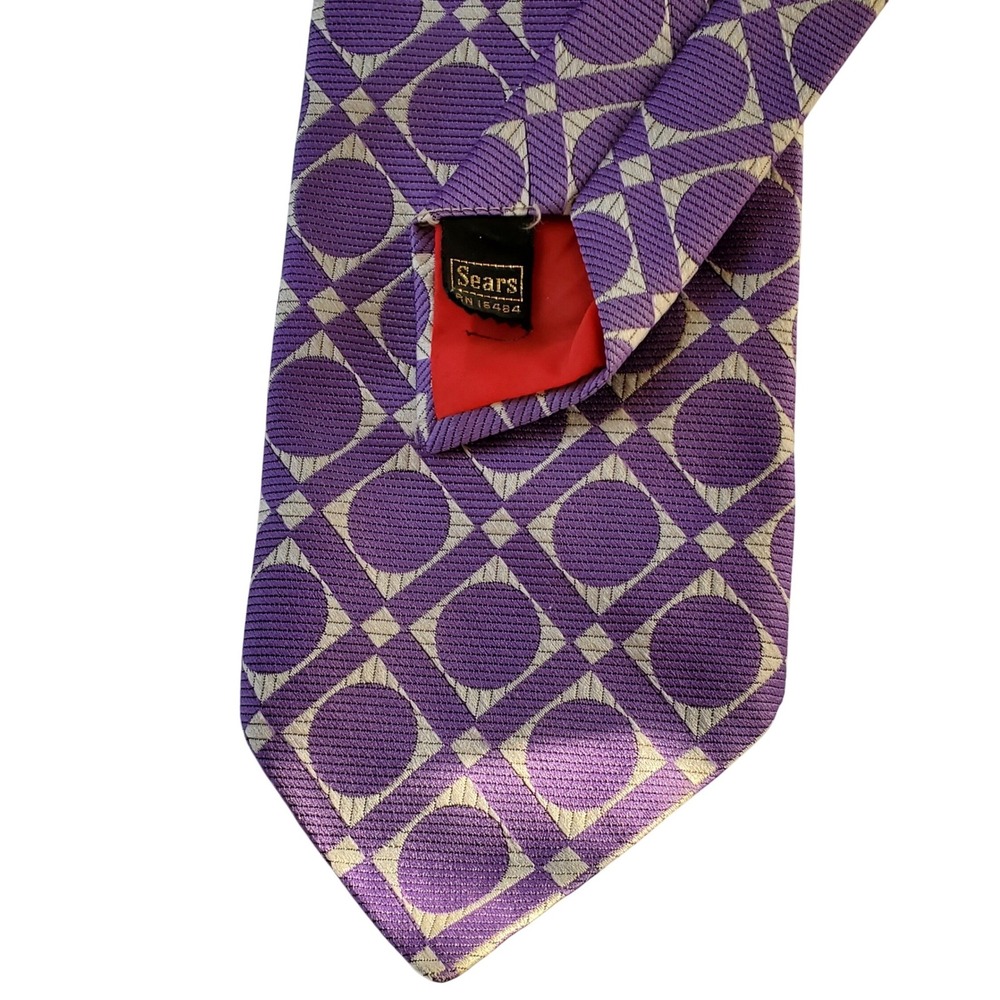 Vintage Sears Purple Geometric Circle Tie Mens Retro 70s Made in France 4x54